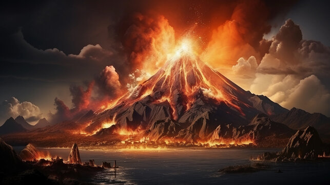 active volcano spewing smoke or lava. 