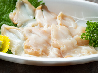 whelk Sashimi on a plate