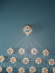 Wooden cube block print screen person icon which link connection network for organisation structure social network and teamwork concept. © Smile Studio AP