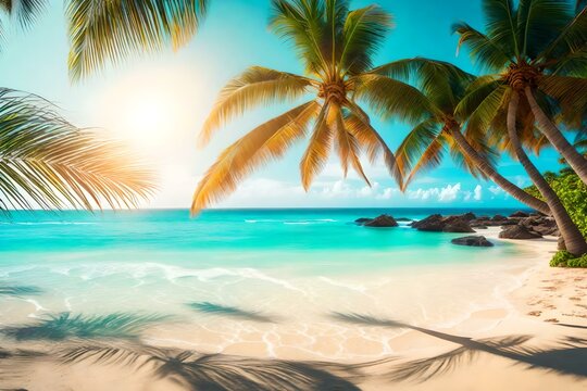 beach with palm trees generated by AI tool © Muhammad