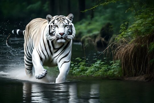 dangerous white tiger in water generated by AI tool