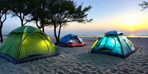 Camp tent nearby beach scenic of beautiful ocean