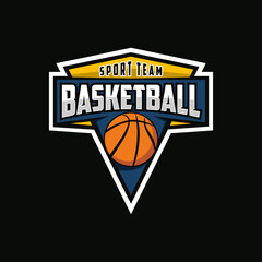 Basketball club logo, basketball club. Tournament basketball club emblem, design template on dark background