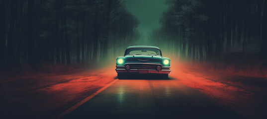 Fototapeta na wymiar Car driving on road at night
