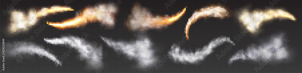 Poster flame rocket launch smoke trail isolated vector effect. jet or shuttle speed takeoff transparent clo