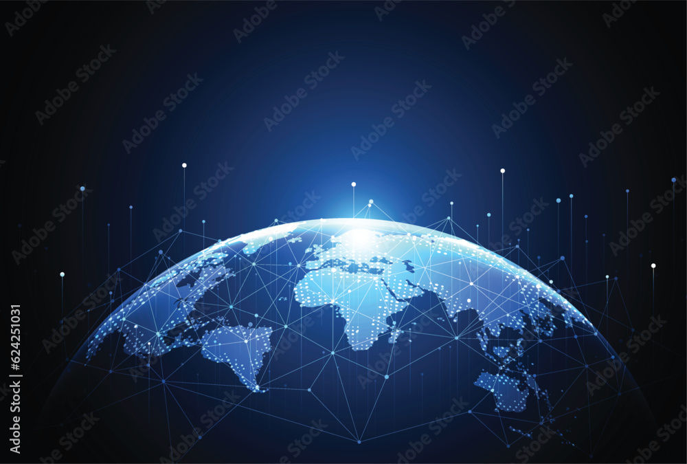 Wall mural global network connection. world map point and line composition concept of global business. vector i