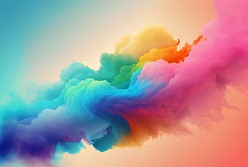 Fotobehang Clubs of multicolored neon smoke, ink. An explosion, a burst of holi paint. Abstract psychedelic pastel light background. 3D rendering. AI generated. © photolas