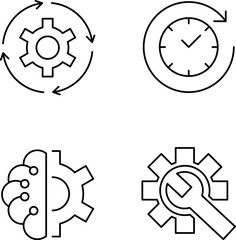 Artificial intelligence and Automated machine learning language. Cybersecurity computer vision, business, industrial vector image. Chat with AI, big data vector line icons set