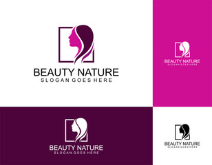 woman face with leaf style stylized beauty salon logo