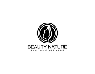 woman face with leaf style stylized beauty salon logo