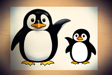 Fototapeta premium Draw a cute little penguin.Generative AI