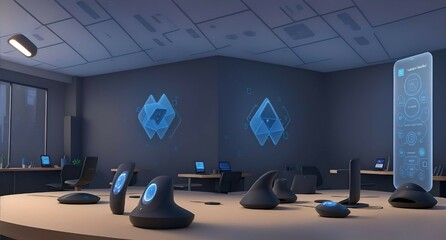 Futuristic Holographic Display in a Modern Workspace, Merging Advanced Technology with Sleek Minimalism