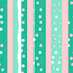 Repeating abstract teal and pink pattern with Sketch note style in bright geometric and dotted lines created with Generative AI Technology