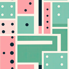 Repeating abstract teal and pink pattern with Sketch note style in bright geometric and dotted lines created with Generative AI Technology