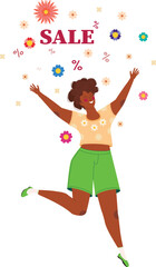 Girl jump with flowers and word sale