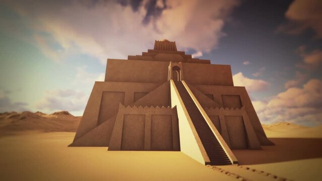 Sumerian Pyramid Ziggurat animation in the desert