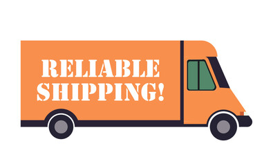 Van with the inscription reliable shipping. Moving, transportation, car, truck, courier, mail. SSTK bold. Vector line icon for Business