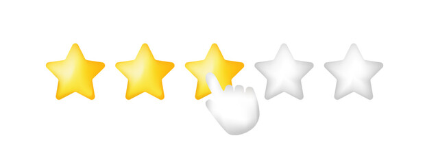 Rating three 3d stars line icon. Favorites, click, finger, rate, review, feedback. SSTKbold. Vector line icon for Business and Advertising