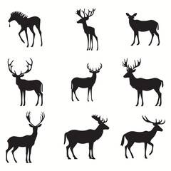 Moose silhouettes and icons. black flat color simple elegant squirrel monkey animal vector and illustration.