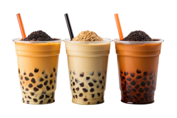 Set of boba tea isolated on transparent background. Generative Ai