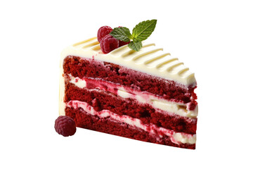 Red velvet cake sliced isolated on transparent background. Generative Ai