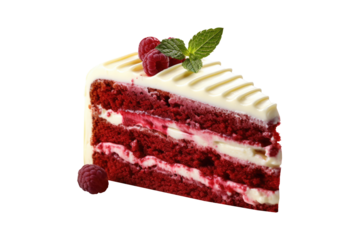 Red velvet cake sliced isolated on transparent background. Generative Ai