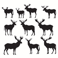 Moose silhouettes and icons. black flat color simple elegant squirrel monkey animal vector and illustration.