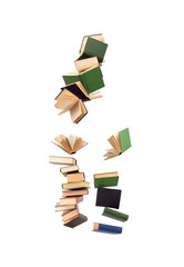 books in flight on a white background