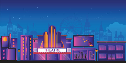 Movie theater or Cinema building ion night scene background.