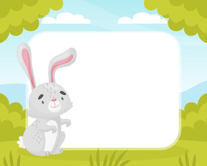 Obraz na płótnie Canvas Funny Bunny Forest Animal with Long Ears Near Empty Frame Vector Illustration