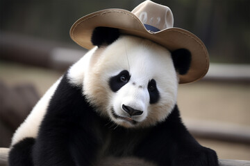 a panda wearing a cowboy hat