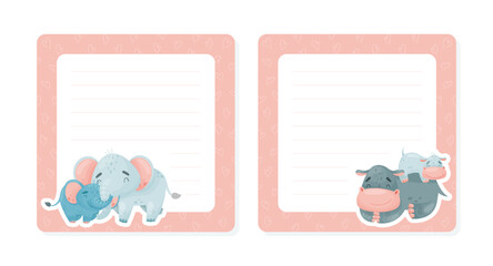 Empty Card with Animal Cub Cuddle with Mom Vector Template