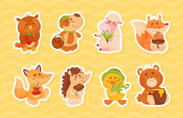 Funny Forest and Farm Animal Vector Sticker Set