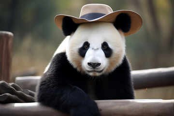 a panda wearing a cowboy hat