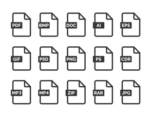 File format icon set isolated on white background