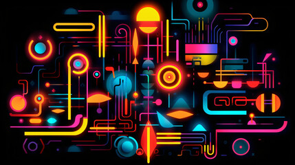 Obraz na płótnie Canvas Composition of multiple neon shapes on black background