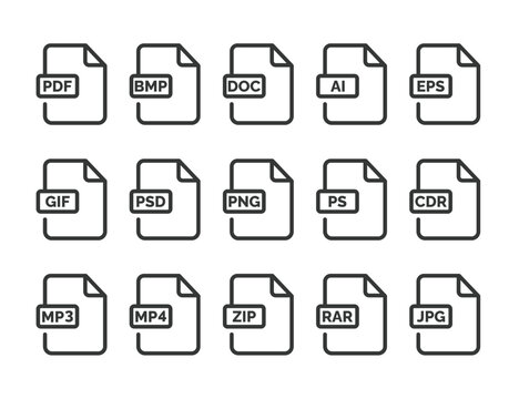 File format icon set isolated on white background