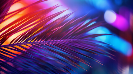 Obraz premium Tropical coconut palm leaves in colorful vibrant bold gradient holographic neon colors