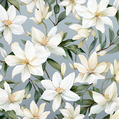 Fototapeta na wymiar white flowers watercolor seamless patterns, watercolor picture of flowers, floral