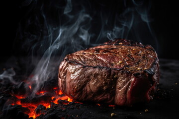 Beef steak on fire