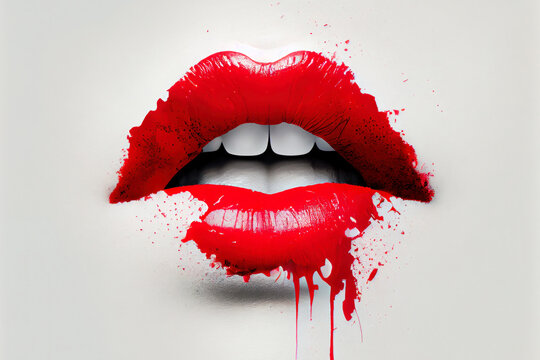 Realistic abstract fashion glamor sexy red lips illustration minimal cutout. Glossy sensual 3D abstract lips fashionable advertising concept, top view.