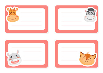 Animal Head Paper Note Card or Reminder Page Vector Template