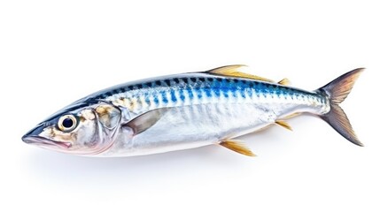 Fototapeta premium A fresh mackerel fish isolated on white background. Atlantic mackerel fish. Generative Ai