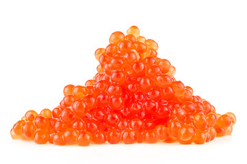 Heap of red salted caviar isolated on a white background. Salmon roe.