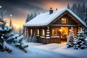 house in the snow generated by AI technology
