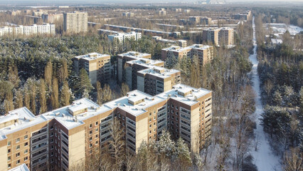 Winter view of abandoned city Pripyat.