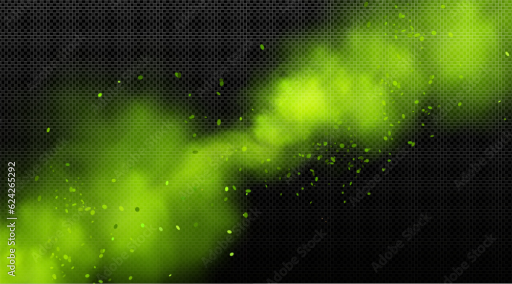 Poster green realistic toxic smoke cloud wave with light isolated vector. chemical dynamic smog curve line 
