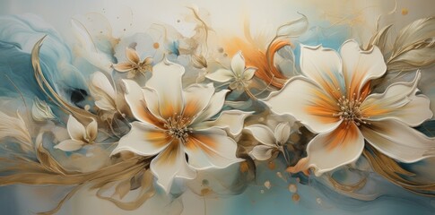 Beautiful botanic lily flower oil paint illustration. Aesthetics floral inspirational tenderness illustration. Graphic Art.  - obrazy, fototapety, plakaty