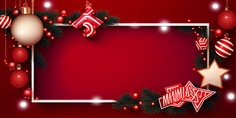 Merry Christmas card template, on a red isolated background. Generative AI