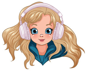 Female youth wearing headset listening to music head